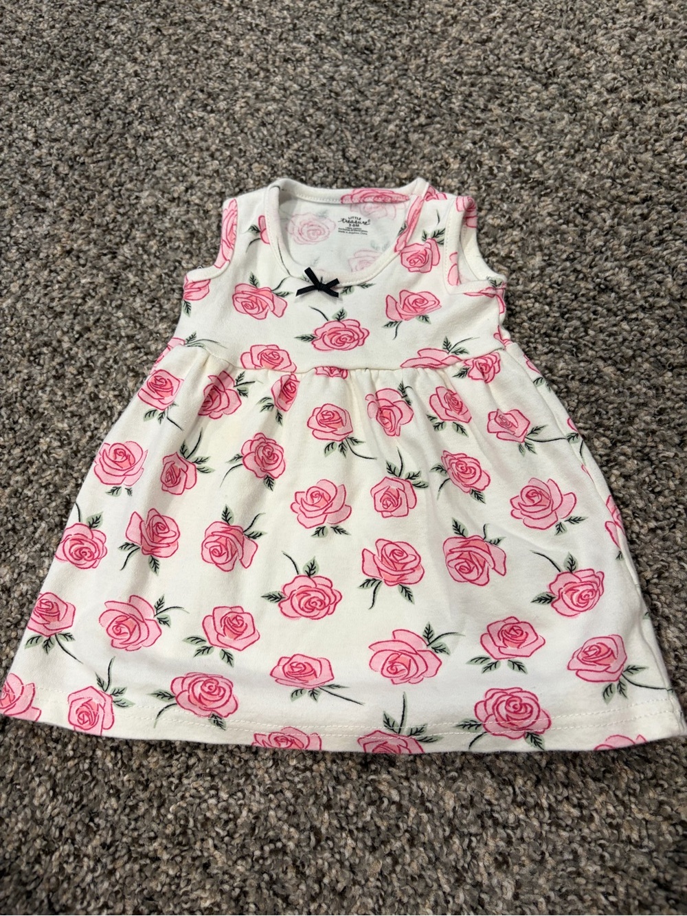 Sleeveless Cream Kids Dress with Pink Rose Print